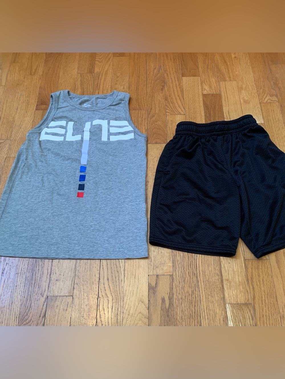Boys Sz M Set: Gray Nike Elite Tank Top w Black Athletic Works Mesh Shorts